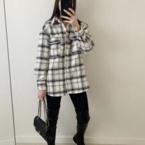 Women's Blue and White Checkered plaid shirt Jacket sz small